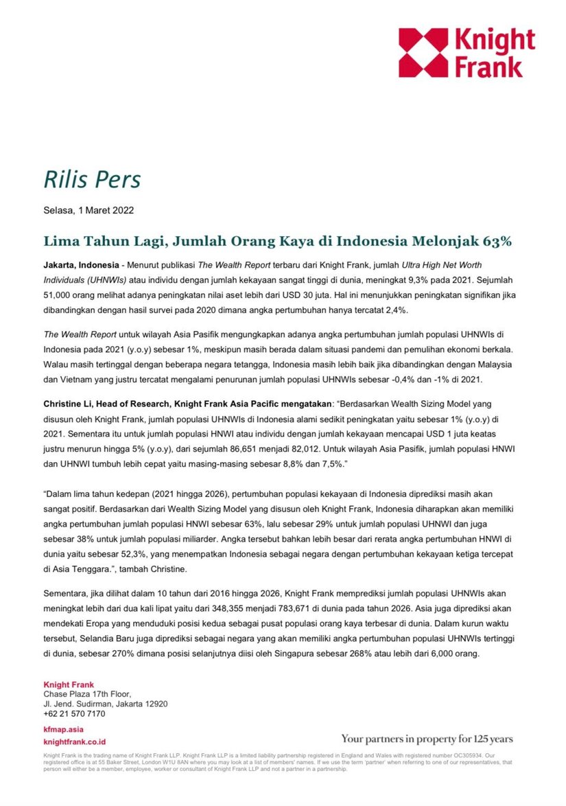 Rilis Pers - Lima Tahun Lagi Jumlah Orang Kaya Meningkat | KF Map – Digital Map for Property and Infrastructure in Indonesia